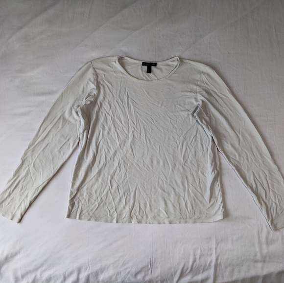Eileen Fisher 100% silk Solid White Long Sleeve Top Neutral Minimalist Small - Picture 3 of 7